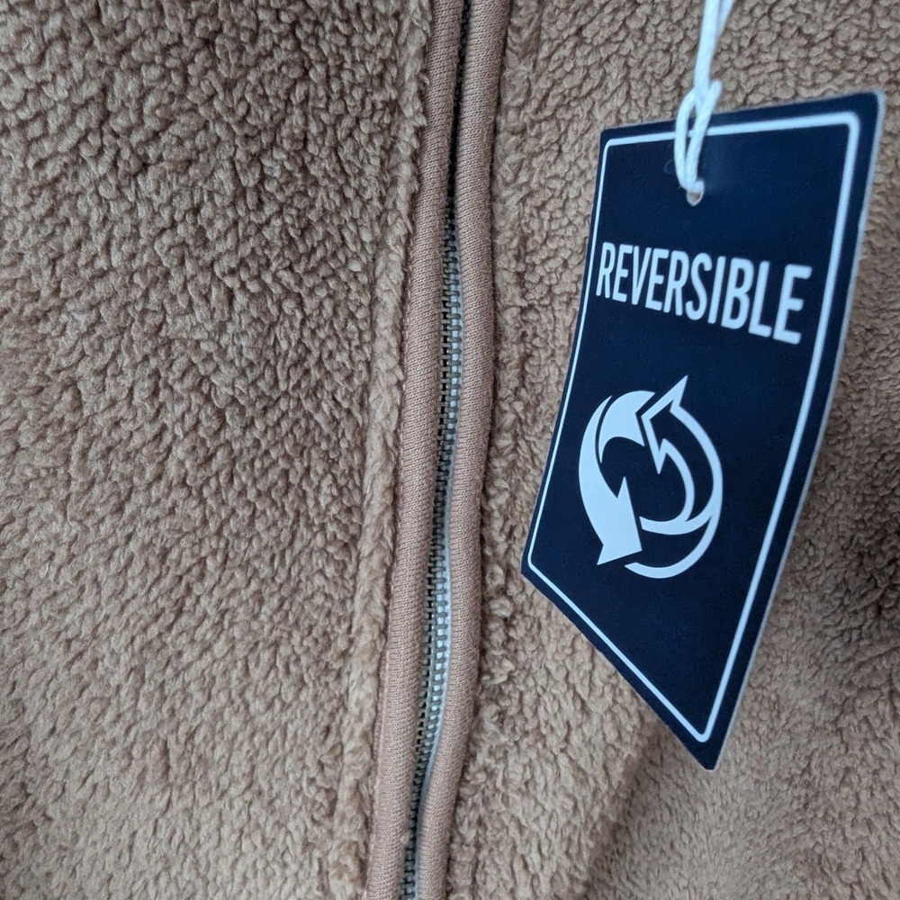 Hollister Colorblock Sherpa Fleece Full Zip Jacket Tan Reversible Womens Sz M - Picture 10 of 10